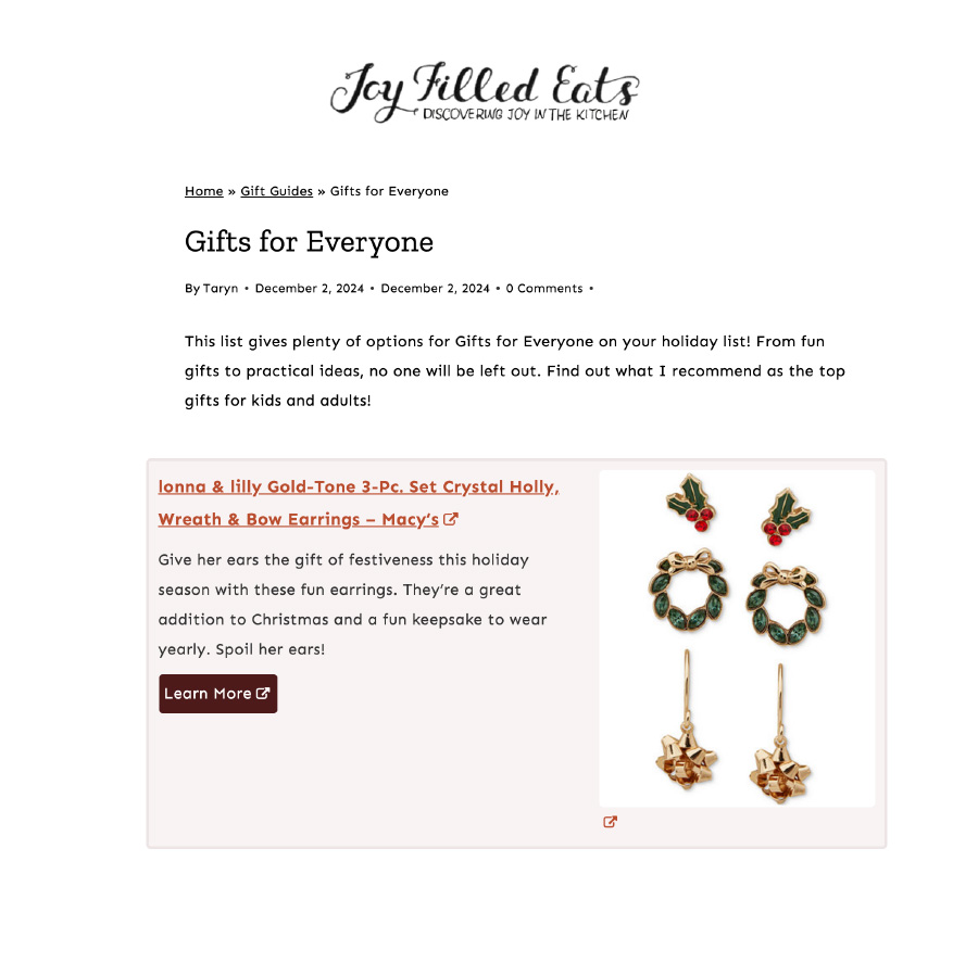 Editorial of Joy Filled Eats: Holiday Gift Guide 2025 featuring Lonna & Lilly