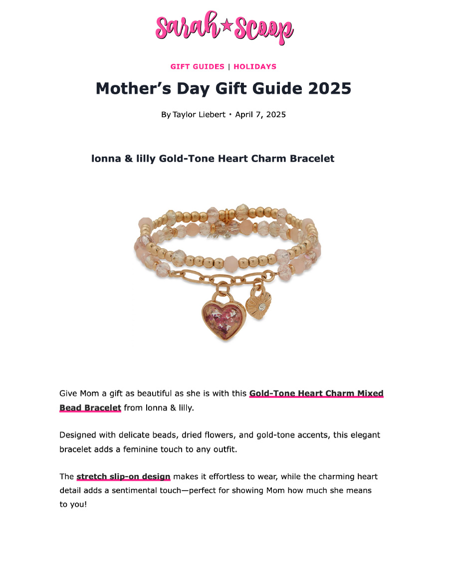 Editorial of Sarah Scoop: Mother's Day Gift Guide April 2025 featuring Lonna & Lilly Gold-Tone Heart Charm Bracelet