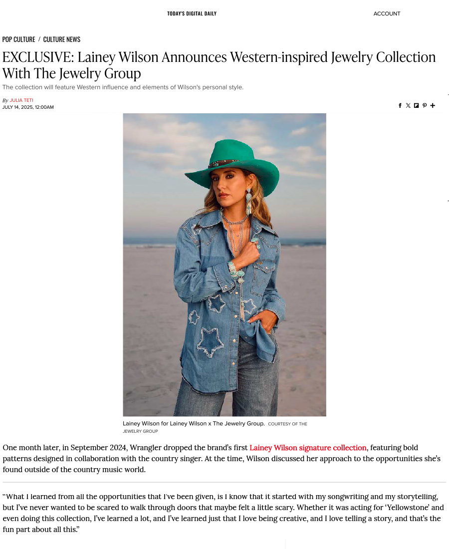 Editorial of WWD: Lainey Wilson Collection Launch 2025
