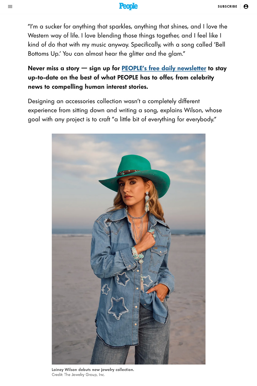 Editorial of People Magazine: Lainey Wilson's Debut Jewelry Line Nods to Her Music, Signature Style and a 'Little Bit' of Her Fiancé (Exclusive)