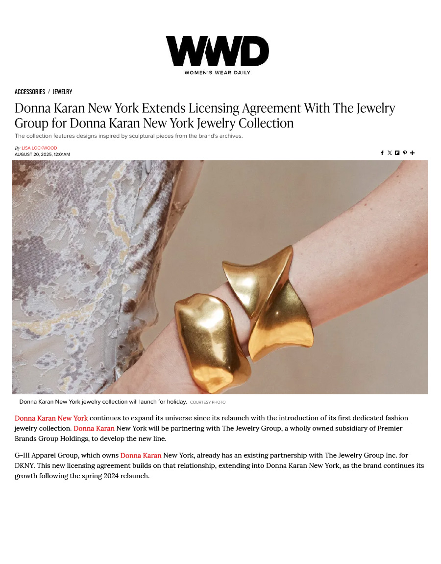 Editorial of WWD: Donna Karan Extends Deal With The Jewelry Group, Inc.